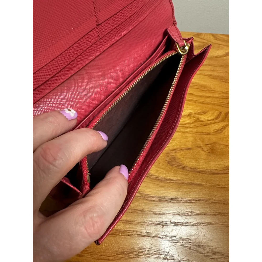 Prada Red Leather Long Flap Wallet